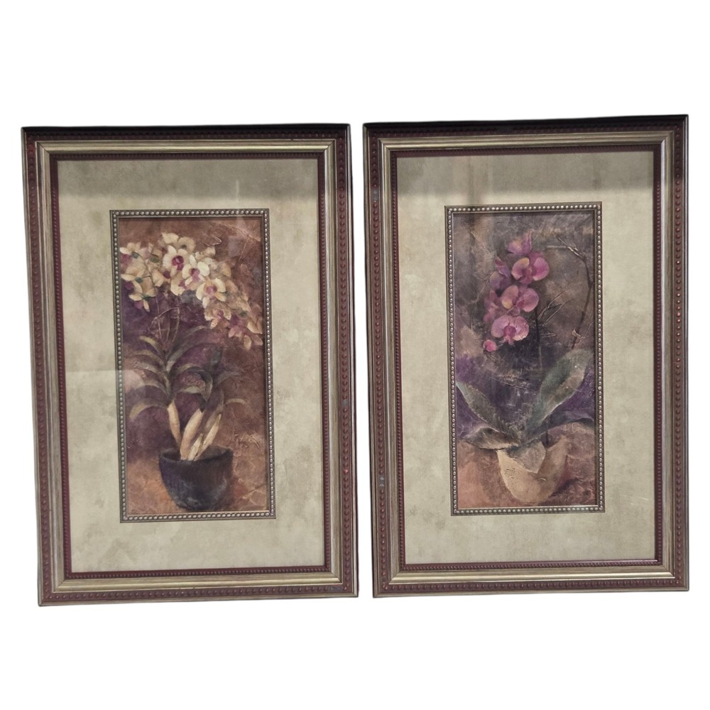 Set of 2 Vintage Framed Orchid Prints Signed by‎ Albena Artist Wall Art Decor